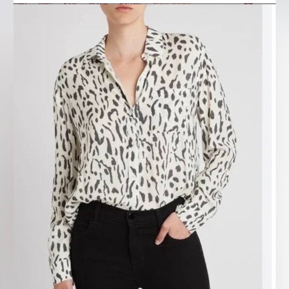 Rails Rocsi Cheetah Print Long Sleeve Blouse Ivory And Black Size Small